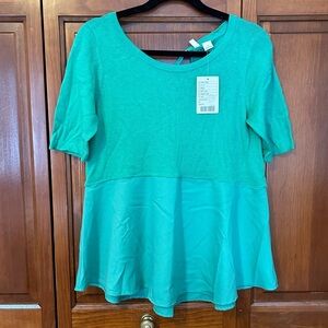 Anthropologie Moth Emerald Green Peplum Top Size Medium